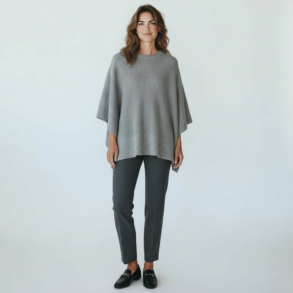 Vineyard Vines Alpaca Wool Ribbed Knit Sweater Poncho Cape Gray Medium/Large